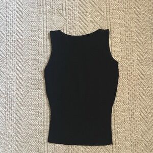 St. John Sport Marie Gray Black Knit V-Neck Sleeveless Ribbed Tank Top Size P